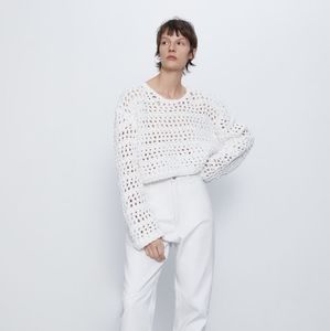 Zara Chenille Cropped Loose Knit Chunky Sweater